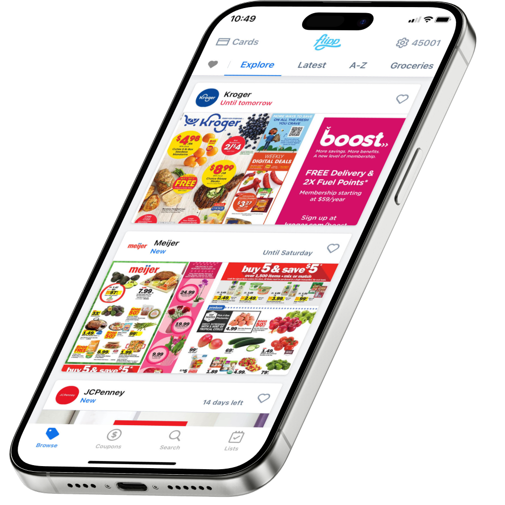 Brochure app screen with weekly ads and retail offers