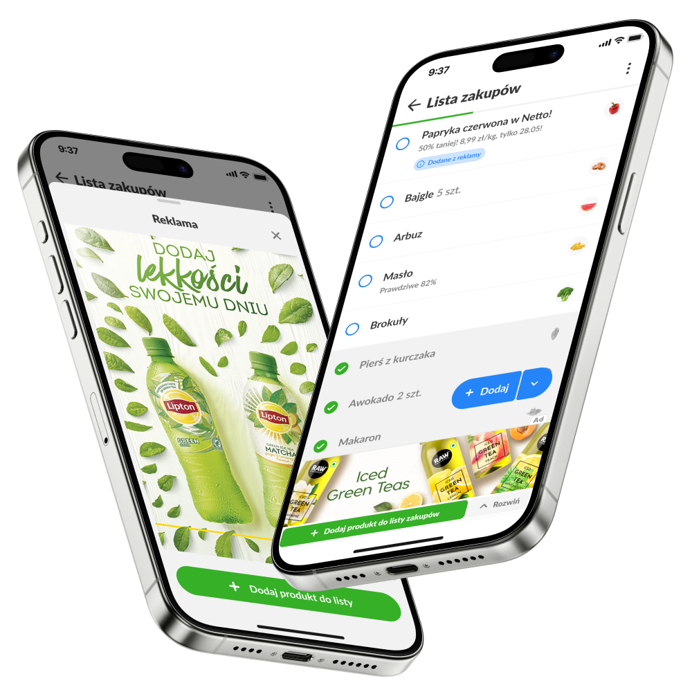 Listonic advertising formats on shopping lists
