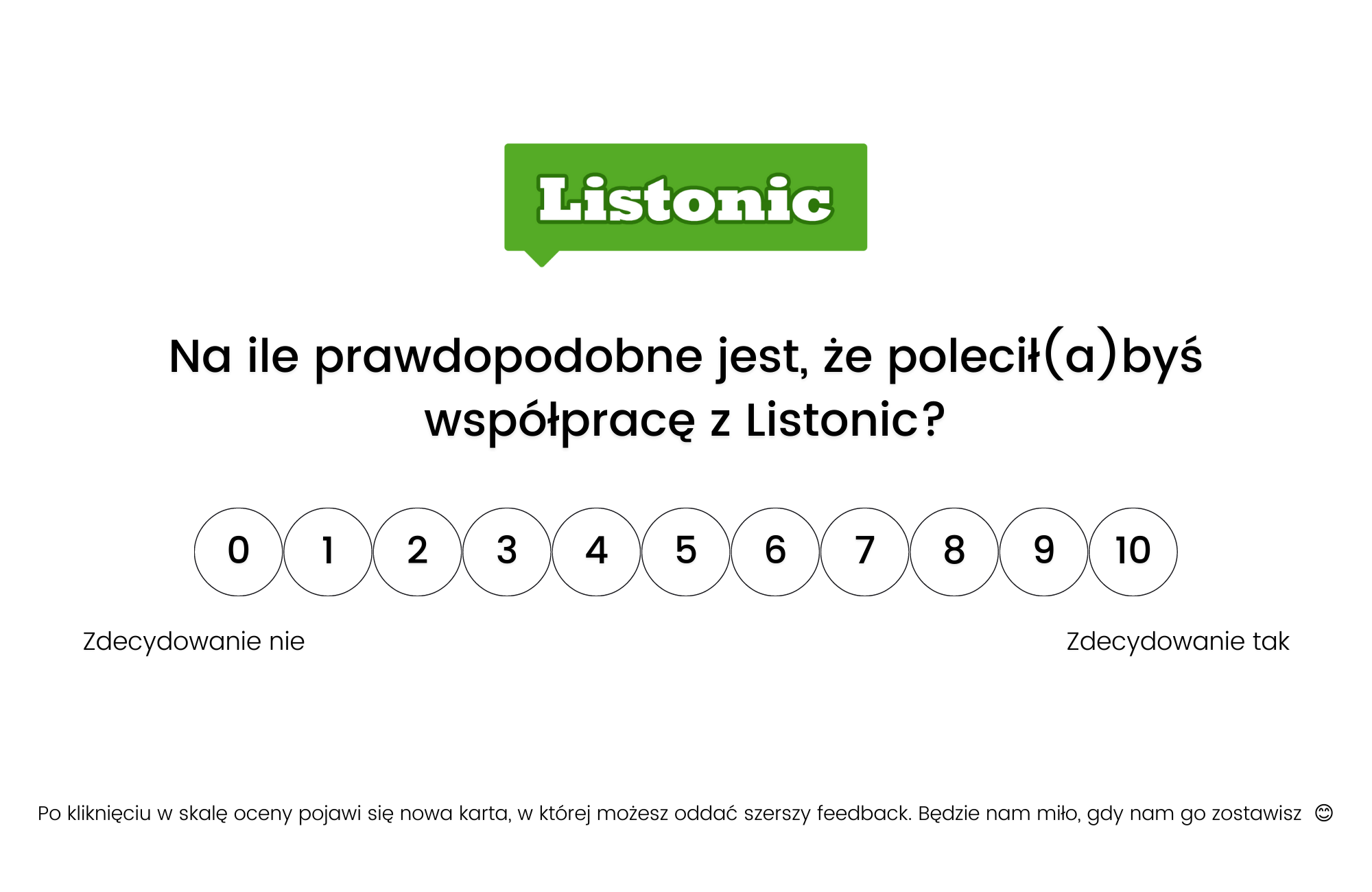 Formularz ankietowy badania NPS w Listonic