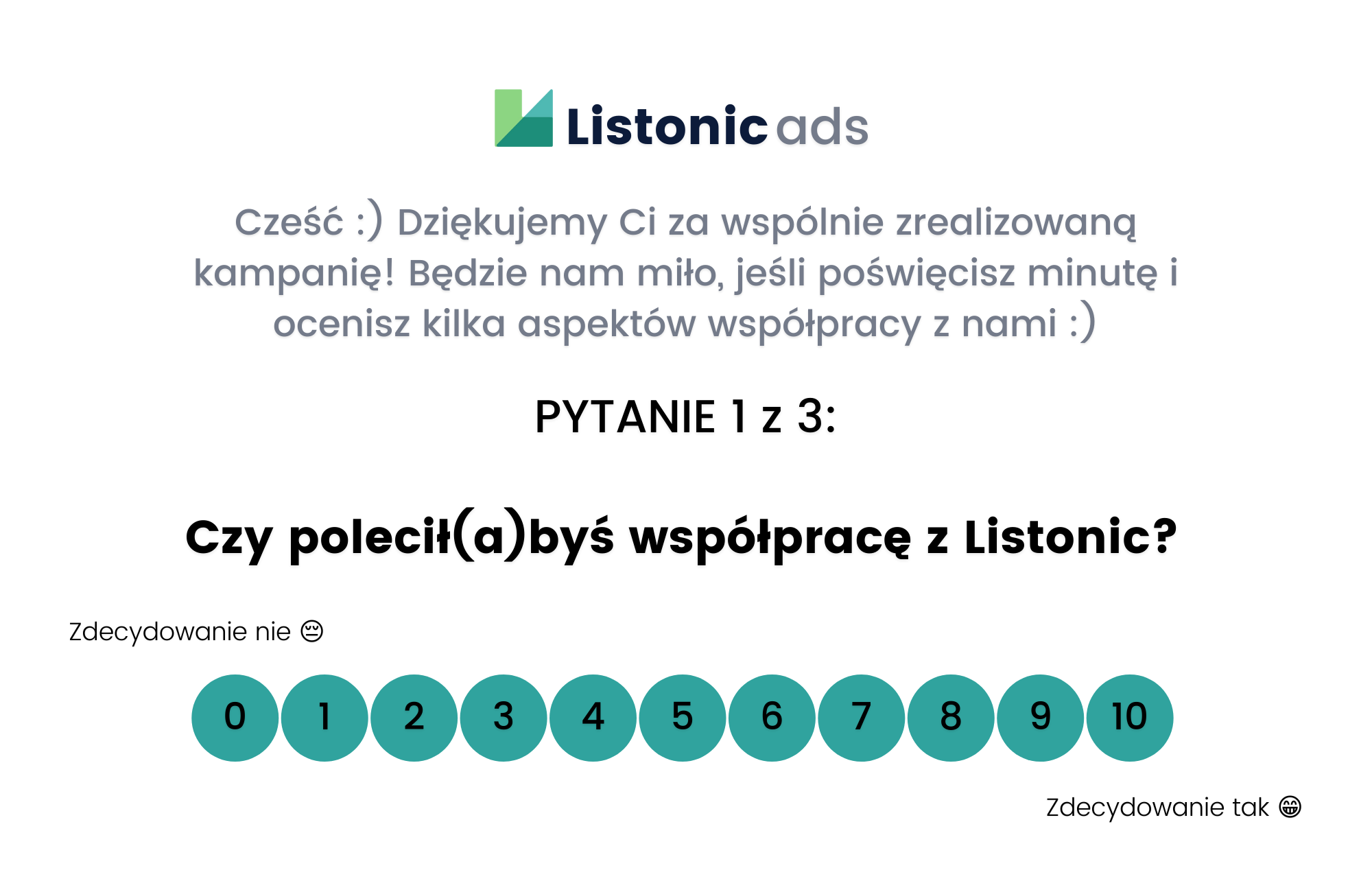 Formularz ankietowy badania NPS w Listonic